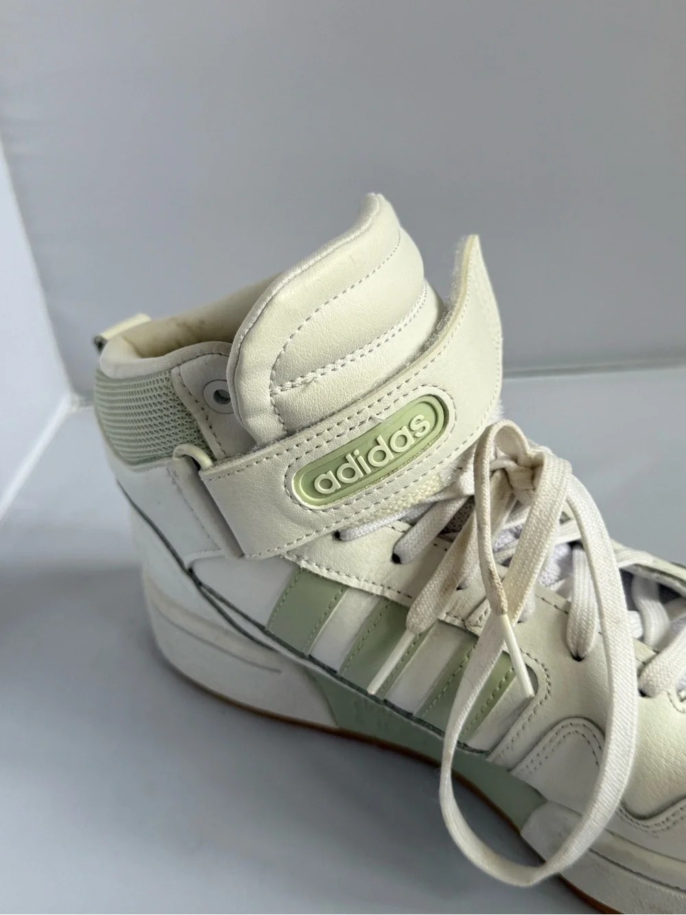 Adidas High-Top Sneakers in White and Sage Green Womens Size 10